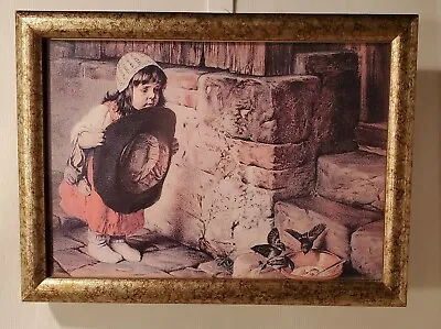 Vintage Advertising  Baby's First Adventure  Girl W Tire Bird Framed Art Print • $18