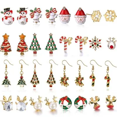 Christmas Xmas Tree Snowman Santa Bell Ear Stud Hook Earrings Party Jewelry Gift • $1.30