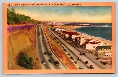 1950 CA Santa Monica Movie Star Beach Homes Automobiles Celebrity Postcard Linen • $3.99