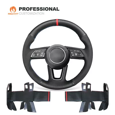 MEWANT Suede Genuine Leather Car Steering Wheel Cover Wrap For Audi A3 A4 A5 Q2 • $95.69