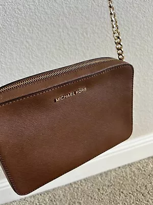 Michael Kors Leather Jet Set East West Crossbody Bag Luggage Tan Brown Gold EUC • $38.99