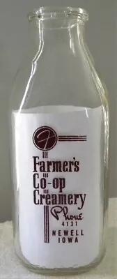 Vintage Farmer's Co-op Creamery Dairy Phone4131 Newell Iowa IA Qt Milk Bottle • $75