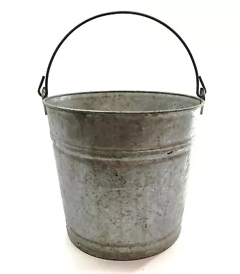 Vintage Galvanized Metal BUCKET W/ Handle 10.25  Tall 11.5  Wide Garden Decor • $39.99