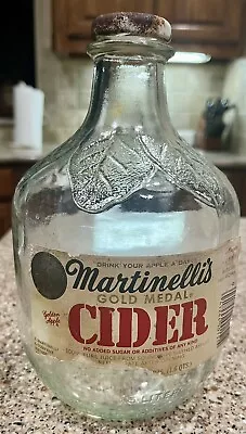 Vintage Martinelli`s Apple Cider 1.5 Liter Jug W/ Embossed Leaves Cider Bottle • $1.25