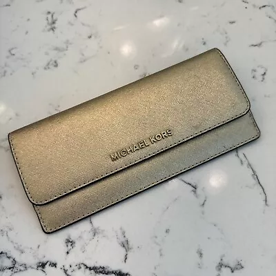 Michael Kors Slim Flat Saffiano Leather Gold Wallet • $35