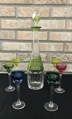 $494.99 • Buy VAL ST LAMBERT CUT TO CLEAR CRYSTAL Multi Color DECANTER 6 CORDIALS MID CENTURY