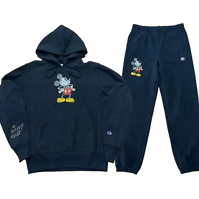 Champion X Disney Mickey Mouse Embroidered Black Full Sweatsuit Hoody Set New • $100