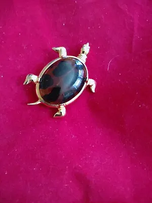 M. Jent Brown Cabochon 3  Turtle With Gold Accents • $29