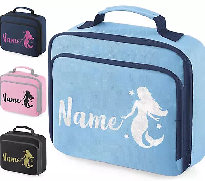 Personalised School Lunch Bag Box Girls Mermaid Glitter Any Name Kids Gift • £6.45