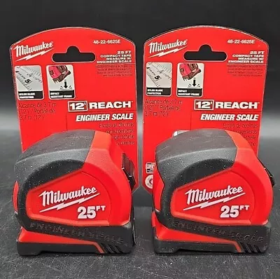 2 Milwaukee Tool 48-22-6625E 25 Ft. Compact Tape Measures With Engineer Scale • $31.99