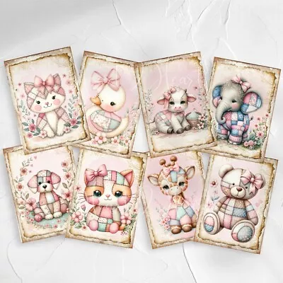 Pastel Patchwork Cute Animal Card Toppers Cardmaking Scrapbooking Craft Baby • £2.80