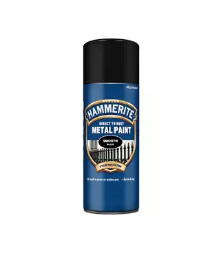 Hammerite Black Direct To Rust Smooth Aerosol Quick Drying 400ml Metal Paint • £12.49