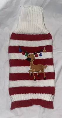 $9.99 • Buy Christmas Dog Sweater Striped Red White Reindeer Small Pet Warm Turtle Neck