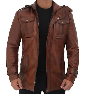 Brown Winter Men Trench Coat Casual Genuine Lambskin Leather Stylish Formal • $168.75