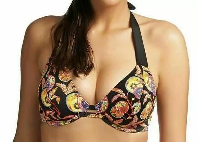 Freya Samara Bikini Top Size 34D Black Banded Halter Neck Plunge Bra 3741 • £12.89