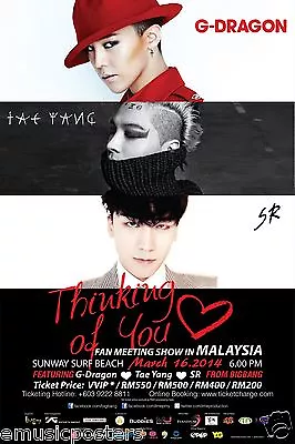 G-dragon / Sr  Thinking Of You  2014 Kuala Lumpur Malaysia Concert Tour Poster • $15.96