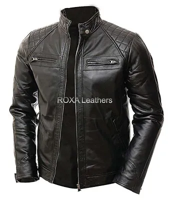 ROXA Men Regular Outwear Black Jacket Genuine Cowhide Real Leather Handmade Coat • $115.19