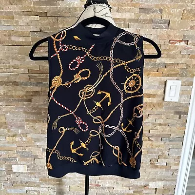 MNG Suit Women’s Size S Navy Blue Print Anchor Chain Halter Top • $16