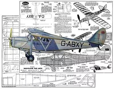 Guillows Model Airplane Plans (FF): D.H. Puss Moth 24  Scale Rubber Or .010 Eng. • $12