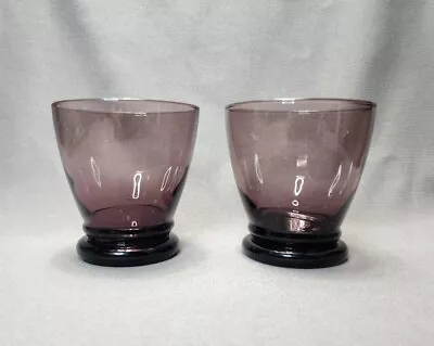 Vintage Anchor Hocking Amethyst Whiskey Rocks Lowball Old Fashioned Glasses Pair • $16