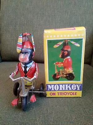 £85 • Buy VINTAGE METAL WIND UP MONKEY ON TRIOYOLE ( TRICYCLE ) With Original Box ,key And