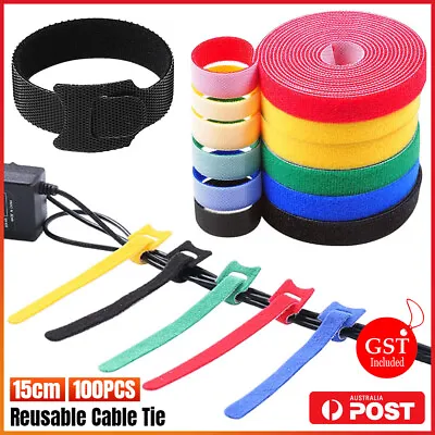 100PCS 15cm Reusable Cable Tie Nylon Hook Loop Strap Cord Ties PC TV Organiser • $12.19