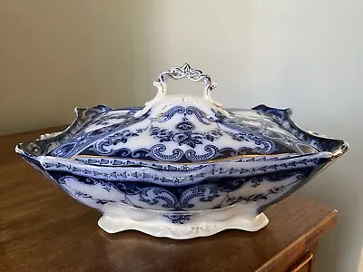 ANTIQUE Flow Blue Vegetable Serving Dish Pot Tureen • £25