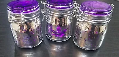 Custom Novelty Purple/Metallic Herb Leaf Glass Storage Mason Jars 3Set • $24