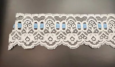 10 Yrds Of 2-1/4  White Lace And Blue Ribbon Trim - Vintage - Pattern 5349 • $11.99