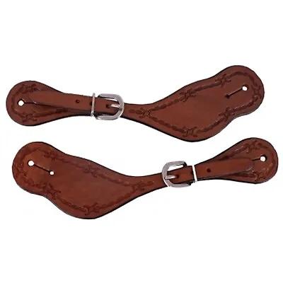 NEW Showman Men's Argentina Cow Leather Spur Straps With Barbwire Border • $22.87