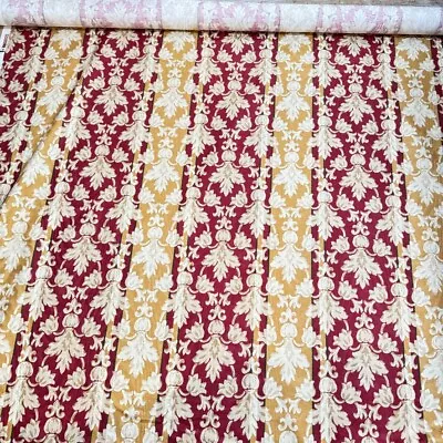 Vtg P Kaufmann Upholstery Fabric Red Gold Fleur De Lis Markham Lacquer 5 Yr 54  • $71