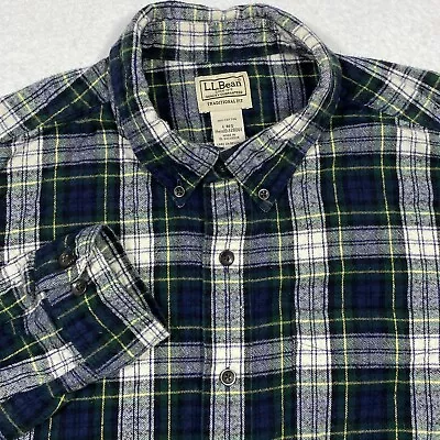 LL Bean Long Sleeve Flannel Shirt Men’s Size Large Blue & Green Tartan Plaid • $19.95