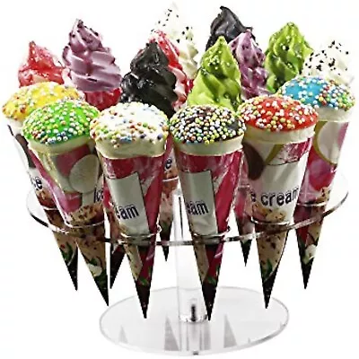 2 Packs 16 Holes Ice Cream Cone Holder Round Acrylic Ice Cream StandSweet Cone • £14.31