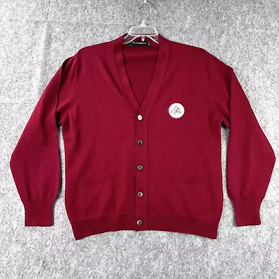 VTG Sweater Large Cardigan Wool Blend Burgundy Red Kurt Cobain Grandpa Patch • $49.95