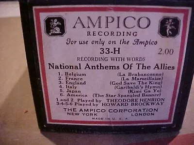 Ampico National Anthems Of The Allies Player Piano Roll • $4.99