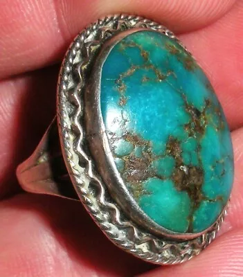 VINTAGE NAVAJO BEAUTIFUL BLUE GREEN TURQUOISE STERLING SILVER RING SIZE 8.5 Vafo • $56