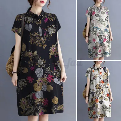 ZANZEA Womens Floral Summer Casual Beach Short Sleeve Midi Dress Abaya Sundress • $25.86