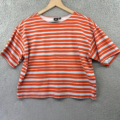 UNIQLO X MARIMEKKO T Shirt XS Blue Orange Striped Cotton Casual Crop Boxy Tee • $24.99