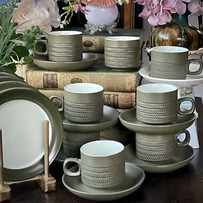 DENBY Tea Coffee Cup Set Chevron /Camelot Green 20pc Contemporary Shape Not Used • £69.99