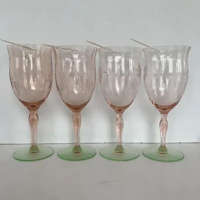 WESTON GLASS Pink Green 4 WATER GOBLETS Watermelon Glass Vintage CHIPPED Wine • $29.86