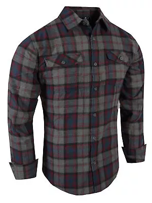 Plaid Flannel Men Shirt Very Soft Burnside Two Button Up Flap Pockets Slim Fit • $22.95