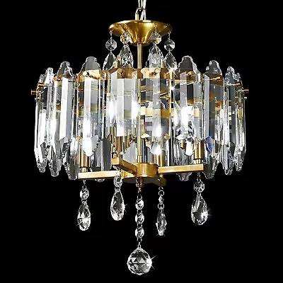 Modern Crystal Chandelier 4 Light Ceiling Fixture Pendant Gold Entryway Den NEW • $99.99