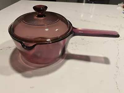Pyrex Corning Vision Ware Cranberry  1L Sauce Pan With Spout And Lid • $20