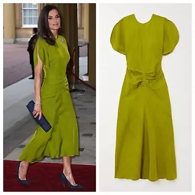 Victoria Beckham Gathered Waist Midi Dress Lime Green UK8 ASO Letizia & Celebs • $622.55