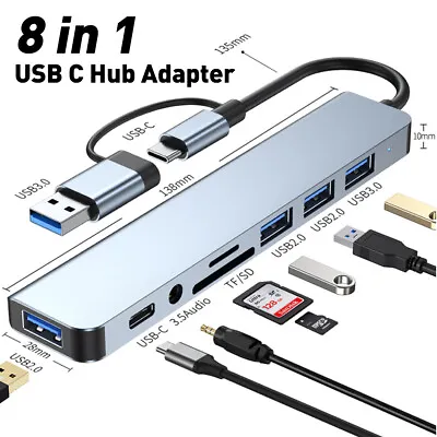 $25.99 • Buy 8-in-1 USB-C Hub Adapter Type-C Hub HDMI SD For MacBook Pro Air IPad Pro Laptop