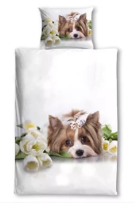  3D Single Duvet Cover Pillowcase Xmas Bedding Set Puppy Butterfly 3D Effect  • £18.99