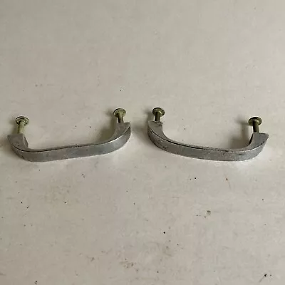 Lot 2 Vintage Chrome Metal Drawer Pulls Curved Silver W/ Screws • $16