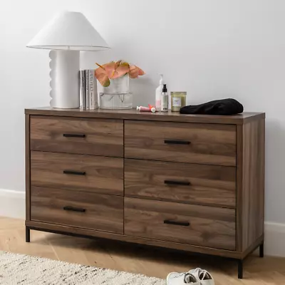 Groove Furniture Aubrey 6-Drawer Tallboy Sideboard Buffet Cabinet Walnut • $230.30