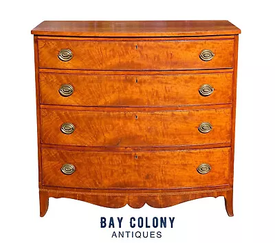 18th C Antique Massachusetts Mahogany Bow Front Dresser / Chest Of Drawers • $4275
