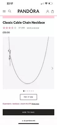 Silver 925 Pandora Classic Cable Chain Necklace Adjustable Size 45cm Thin Chain • £15